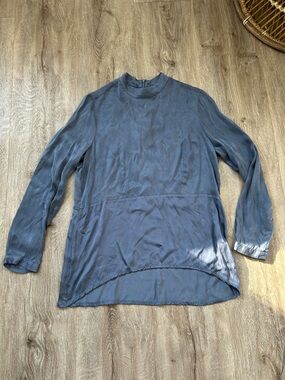 Long Sleeve High-Neck Women's Dress Top in Slate Blue